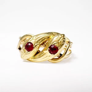 Vintage 18k Snake Toi et Moi  Ring Gold and Red Tourmaline - Picture 1 of 9