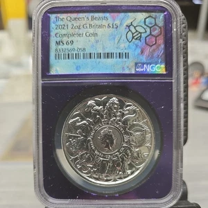 2021 NGC MS 69 Queen’s Beasts Silver Completer Coin 2 oz £5 Great Britain - Picture 1 of 2