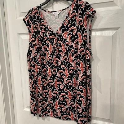 Ladies 2X Blouse~ Black Paisley-Liz Claiborne ~sleeveless -NWT V Neck - Image 1 of 4