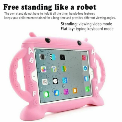 For iPad Mini 234 Pro9.7 5th Kids Silicone Rubber Cover Cartoon Robot Stand Case - Image 1 of 4