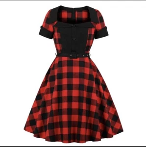 Belted Vintage cotton dress party cocktail black red christmas Dress Women Plus - Picture 1 of 6