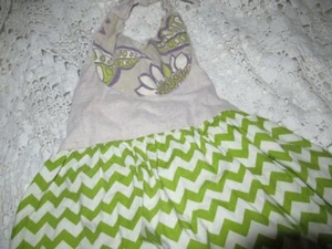euc Owls & Bats green chevron linen blend halter dress girl 5 free ship USA - Picture 1 of 2