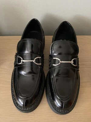 Zara Womens Size US 8 EU 39 Chunky Lug Sole Buckle Loafers Shoes Black Patent - Image 1 of 4