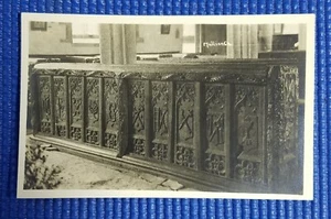 Vintage Interior Oak Carved Pews Cornwall UK Mullion Church RPPC Postcard - Picture 1 of 2