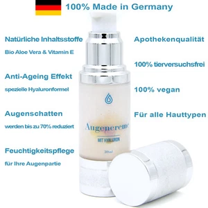 Augencreme mit Hyaluron gegen Tränensäcke Eye Cream Bio Aloe Vera Vitamin E 30ml - Bild 1 von 5