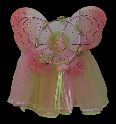 Pink & Yellow Fairy Princess Costume Tutu Set Butterfly Fairy Wing and Headband  - Image 1 of 3