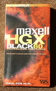 Cassette VHS vierge 60 minutes Maxell HGX Black 1 heure PAL SECAM Vidéo K7 - Photo 1/5