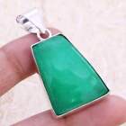 Simulated Emerald 925 Silver Plated Handmade Pendant of 1.7" Ethnic