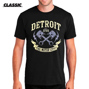 DETROIT CROSSED PISTONS BLACK CLASSIC T-SHIRT Muscle Auto Cars 313 Tigers Motor - Picture 1 of 3