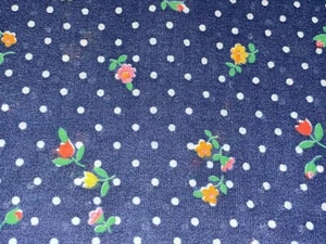 By 1/2 Yd Vintage Navy w/ White Dots Flowers Tulips Daisies Cotton Quilt Fabric - Picture 1 of 5