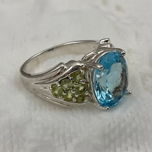 Pretty! Blue Aquamarine & Aventurine Sterling Silver 925 Cocktail Ring Sz 8 - Picture 1 of 9