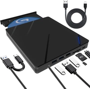 Lecteur Graveur Blu-Ray Externe USB 3.0 Type-C 7-en-1 Hub DVD 3D RGB Win Mac - Photo 1/7