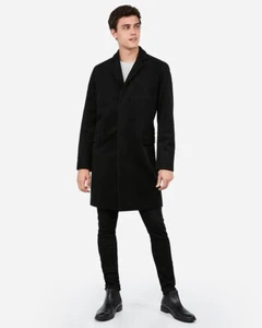 NEW EXPRESS $298 BLACK RECYCLED WOOL BLEND TOPCOAT COAT SZ L LARGE - Picture 1 of 3
