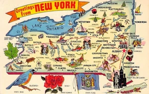 Postal NY: Saludos desde Nueva York, mapa, años 50, sin publicar - Imagen 1 de 2