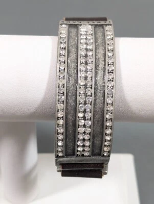 Jewel Kade JK Enchanted Crystal Pave Leather Snap Cuff Bracelet Silver Tone 7" - Image 1 of 4