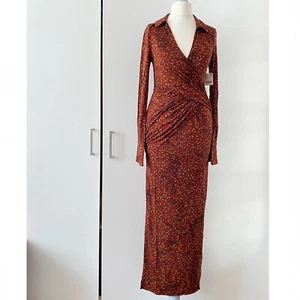 Free People Shayla Wickel Midi Kleid Gr. XS V-Ausschnitt Langarm Kragen Slim - Bild 1 von 15