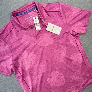 Tommy Bahama Shirt Mens Small Pink Delray Frond Polo IslandZone Performance Golf - Picture 1 of 10