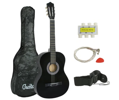 38in Acoustic Guitar Black 6 String Folk Beginner Kit w Bag Strap Strings Pick - Image 1 of 3