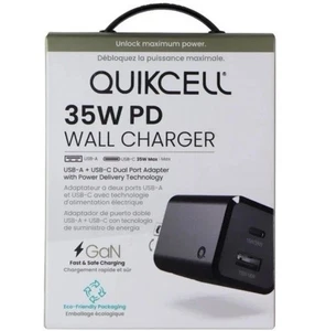 Quikcell 35W PD Wall Charger Dual Port (USB-C/USB-A) Adapter GaN Charging - NEW - Picture 1 of 3