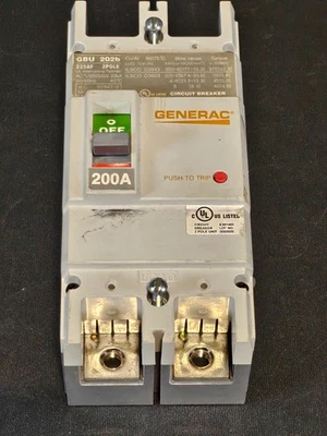 2-полюсный автоматический выключатель GENERAC GBU202B 200 А 120/240 В 22 кА - Изображение 1 из 4