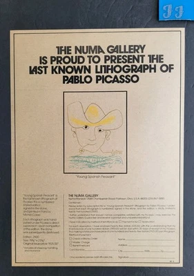 Pablo Picasso "Young Spanish Peasant" Lithograph Offer Promo Print Ad 1974 - Изображение 1 из 2