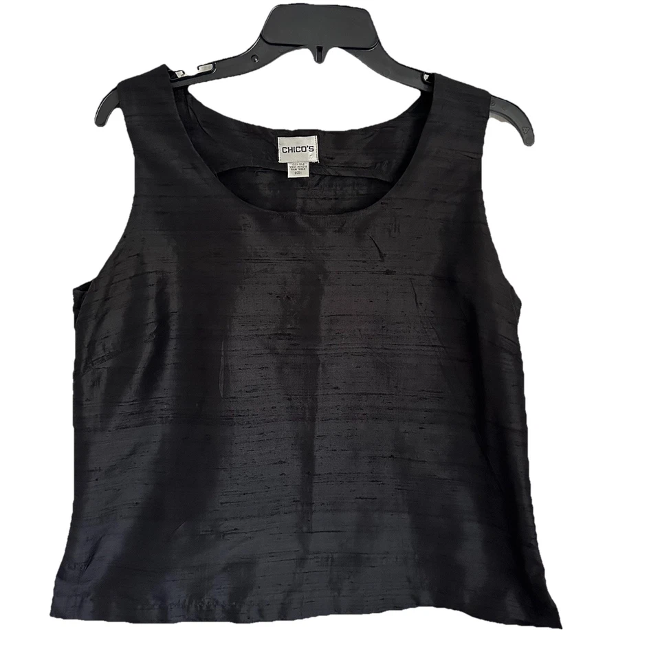 Chicos 1 женщин шелк стороны молнии текстурированный черный бак Sz M минималист капсулы офиса - Изображение 1 из 4