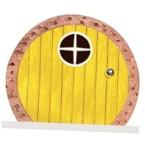 Yellow Wooden Miniature Door Decor - Outdoor Mystical Garden Sculpture with - Picture 1 of 7