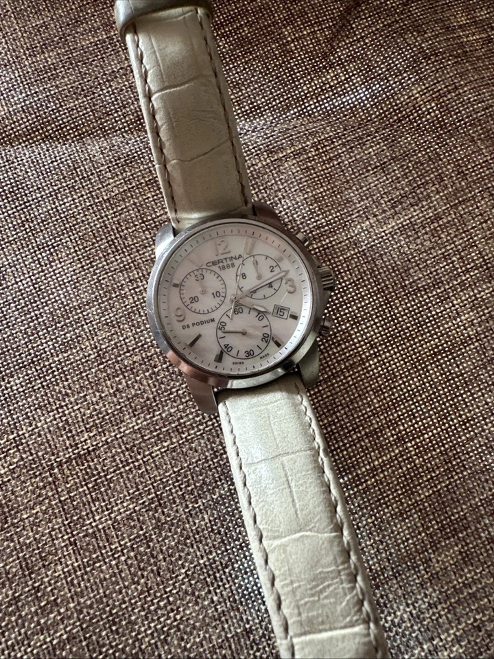 Certina Ds Podium White Leather Strap Watch  Silver Mother Pearl  - Image 1 of 4
