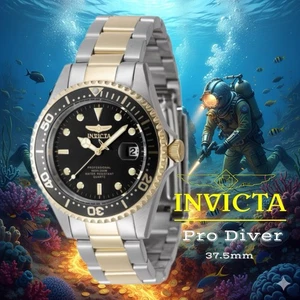 Invicta Herrenuhr Pro Diver schwarzes Ziffernblatt Silber- und Gelbgoldarmband 8934OB - Bild 1 von 7