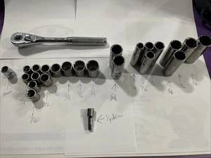Allen EE. UU., Lote de enchufes SAE Drive tamaños surtidos pozo corto y profundo y trinquete - Imagen 1 de 10