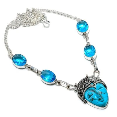 Collar de plata de ley 925 con piedras preciosas de topacio turquesa natural 18" f607 Foto 1 de 4