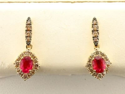 LeVian 14K Yellow Gold  0.91 TCW Ruby Nude Chocolate Diamond Earrings Jewelry - Image 1 of 4