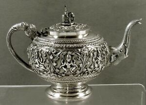 Indian Silver Teapot   c1890 HAND DECORATED