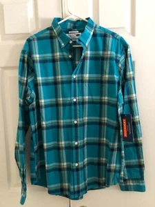 NWT Old Navy Size L Classic Fit Plaid Green Navy  Check Men Shirt Cotton - Picture 1 of 12