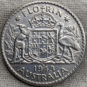 1943 S Australia 1 fiorino 2 scellini: argento sterling (.925) mezzo dollaro  - Foto 1 di 6