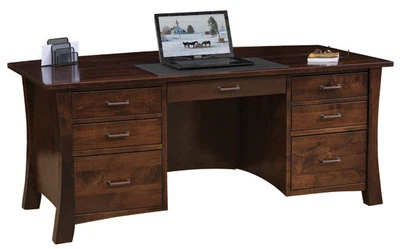 Escritorio ejecutivo de lujo Amish madera maciza Jefferson patas curvas 68" Foto 1 de 2