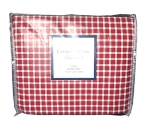 Charter Club 100% Cotton Flannel 4 Piece Sheet Set Picnic Plaid King $180 - Picture 1 of 6