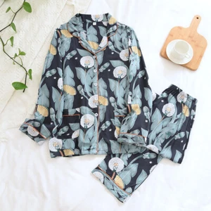 2Pcs Women's Cotton Pajamas Set Print Shirt & Pants Sleepwear Nightwear Homewear - Picture 1 of 17