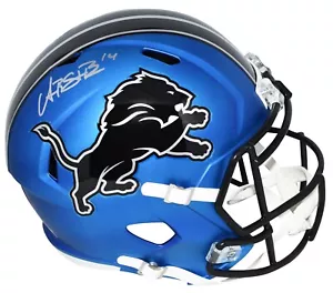 CASCO DE VELOCIDAD TAMAÑO COMPLETO AZUL FIRMADO DETROIT LIONS 2024 AMON-RA ST BROWN BECKETT - Imagen 1 de 1