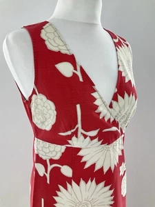 Boden abito donna rosso audace floreale cotone scollo a V lunghezza ginocchio taglia UK 10 ottime condizioni #T8 - Foto 1 di 8