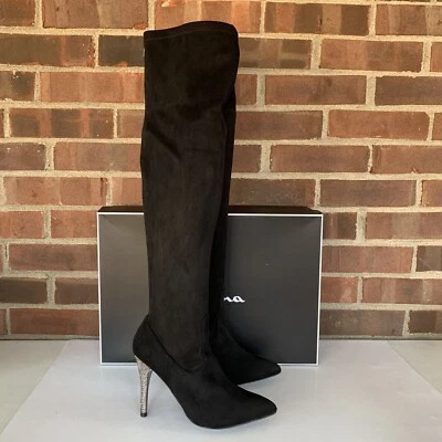 Nina Womens Rocklin Black Fabric Pointed Toe Over Knee Heeled Boots US 6 M NEW - Image 1 of 4