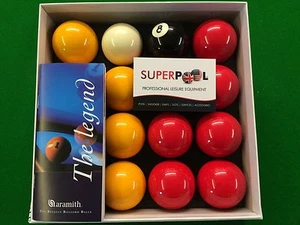 SUPERPOOL ARAMITH BLUE & YELLOW 2" Pool Balls with 1"7/8 Cue Ball - Picture 1 of 3