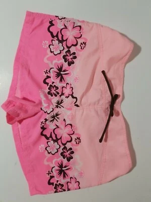 Girls Swim Shorts 14-16 Hawaiian Floral Pink Unlined Drawstring Smoke-Free - Image 1 of 4