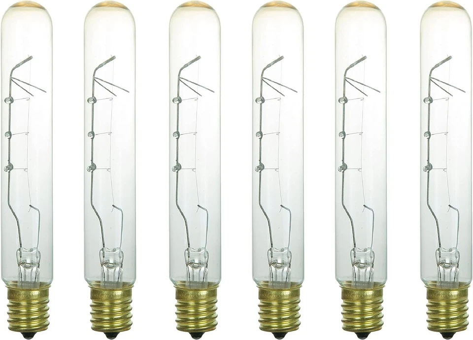 6Pack Tubular Light Bulbs, Clear T6.5, 40W, 2600K, 290LM, E17, 120V - Image 1 of 4