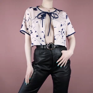 Blusa Cárdigan Bolero Vintage Para Mujer Años 80 90 Corto Marfil Azul Crema M 12 14 - Imagen 1 de 11