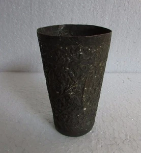 Antique old Copper Engraved Embossed Carved Silver Polish Milk Glass Collectible - Picture 1 of 5