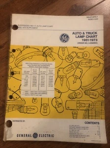 VINTAGE 1973 GENERAL ELECTRIC AUTO & TRUCK LAMP CHART 1951-1973 & 1974Supplement - Imagen 1 de 4