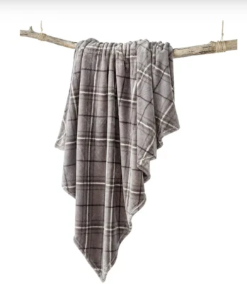 Charter Club Cozy Plush Throw Blanket Gray White Plaid 50x70 Soft Polyester Wrap - Image 1 of 4