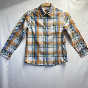 Old Navy Plaid Collared Button Up Linen Shirt Boys Medium Orange/Blue/White Used - Picture 1 of 19