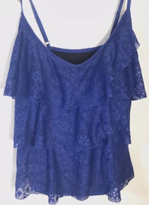Jones New York Womens Blue Crochet Front Tankini Swim Top Separates Size 14 - Picture 1 of 7